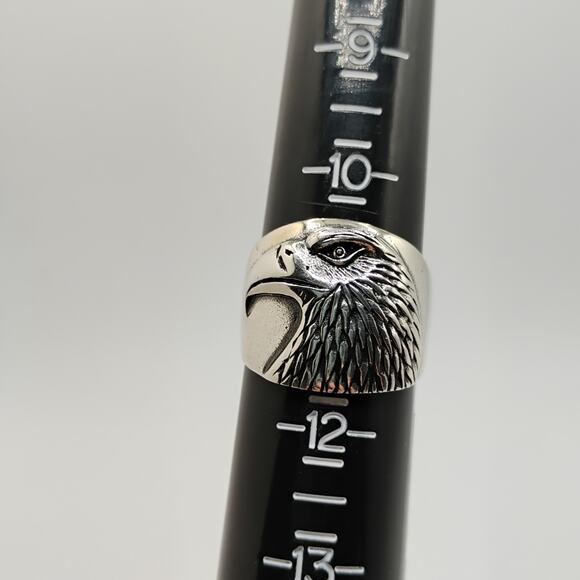 Eagle Head Sterling Silver Wide Band Ring Sz 11 - Picture 5 of 7